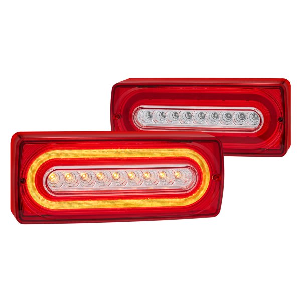 Lumen® - Chrome/Red Sequential Fiber Optic LED Tail Lights, Mercedes G Class