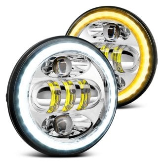 Lumen® - 5 3/4" Round High/Low Beam Chrome Projector LED Headlights with Switchback Halo