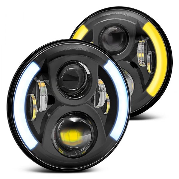 Lumen® - 7" Round Black Projector LED Headlights with Switchback Halo
