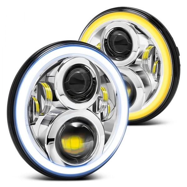 Lumen® - 7" Round Chrome Projector LED Headlights with Switchback Halo