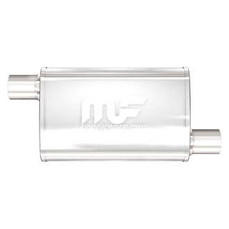 MagnaFlow® - Stainless Steel Oval Bi-Direction Satin Gray Exhaust Muffler (2.5" Offset ID, 2.5" Offset OD, 18" Length)