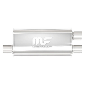 MagnaFlow® - Stainless Steel Oval Bi-Direction Satin Gray Exhaust Muffler (2.5" Offset ID, 2.5" Dual OD, 18" Length)