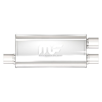 MagnaFlow® - Stainless Steel Oval Bi-Direction Satin Gray Exhaust Muffler (3" Offset ID, 2.5" Dual Sides OD, 18" Length)