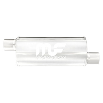 MagnaFlow® - Stainless Steel Round Chamber Bi-Direction Satin Gray Exhaust Muffler (2" Offset ID, 2" Offset OD, 14" Length)