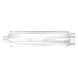 MagnaFlow® - Stainless Steel Round Chamber Bi-Direction Satin Gray Exhaust Muffler (2.5" Center ID, 2.25" Dual OD, 27" Length)