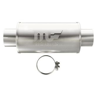 MagnaFlow® - Stainless Steel Round Chamber Bi-Direction Satin Gray Exhaust Muffler (4" Center ID, 4" Center OD, 14" Length)