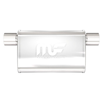 MagnaFlow® - Stainless Steel Oval Bi-Direction Silver Exhaust Muffler (2.5" Offset ID, 2.5" Same Side Offset OD, 14" Length)
