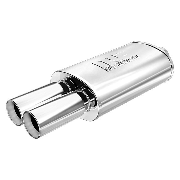 MagnaFlow® - Street Series Stainless Steel Oval Silver Exhaust Muffler with Double-Wall Dual Round Straight Cut Tips