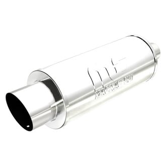 MagnaFlow® - Street Series Stainless Steel Round Silver Exhaust Muffler with Single-Wall Straight Cut Tip (2.25" Center ID, 4" Center OD, 14" Length)