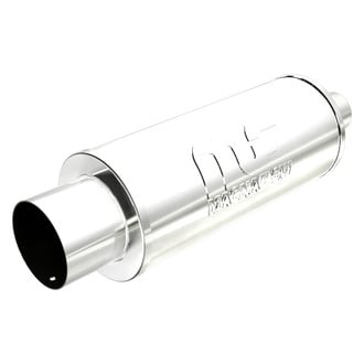 MagnaFlow® - Street Series Stainless Steel Round Silver Exhaust Muffler with Single-Wall Straight Cut Tip (2.25" Center ID, 3" Center OD, 14" Length)