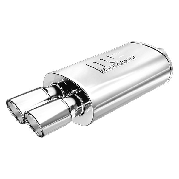 MagnaFlow® - Street Series Stainless Steel Oval Silver Exhaust Muffler with Double-Wall Dual Round Angle Cut Tips