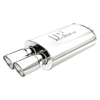 MagnaFlow® - Street Series Stainless Steel Oval Silver Exhaust Muffler with Double-Wall Dual Round Angle Cut Tips