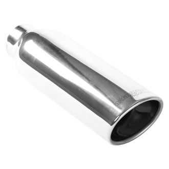 MagnaFlow® - American Muscle Stainless Steel Round Resonated Rolled Edge Angle Cut Weld-On Double-Wall Polished Exhaust Tip (2.25" Inlet, 12" Length)