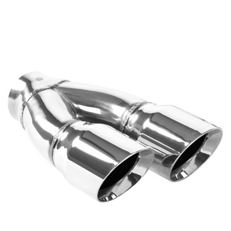 MagnaFlow® - Stainless Steel Driver Side Round Angle Cut Weld-On Dual Polished Exhaust Tip (2.25" Inlet, 3" Outlet, 9.75" Length)