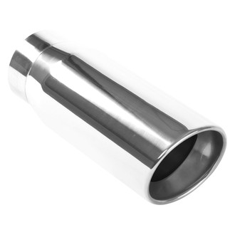 MagnaFlow® - Diesel Stainless Steel Round Rolled Edge Angle Cut Weld-On Double-Wall Polished Exhaust Tip (4" Inlet, 5" Outlet, 13" Length)