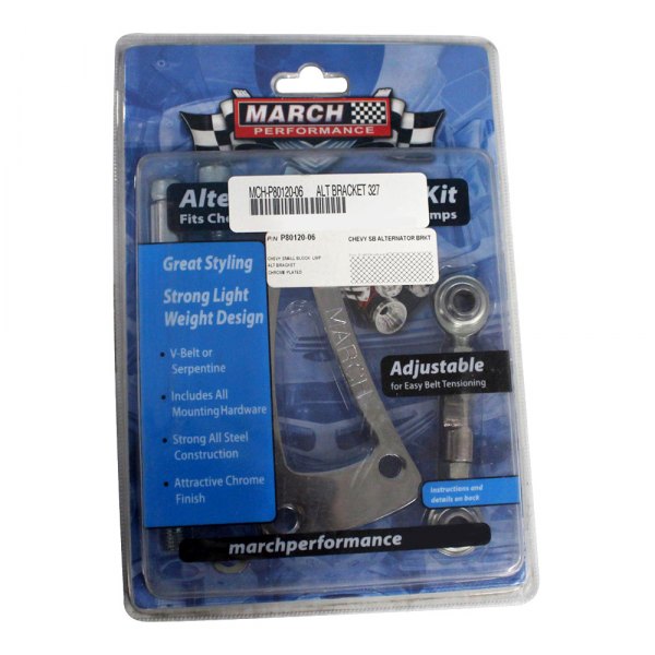 March Performance® - Long Water Pump Chrome Plated Steel Alternator Bracket Kit