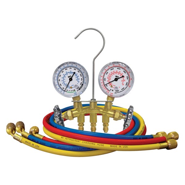 Mastercool® - Brass R-12, R-22, R-502 2-Way Manifold Gauge Set with 36" Hoses and Manual Couplers