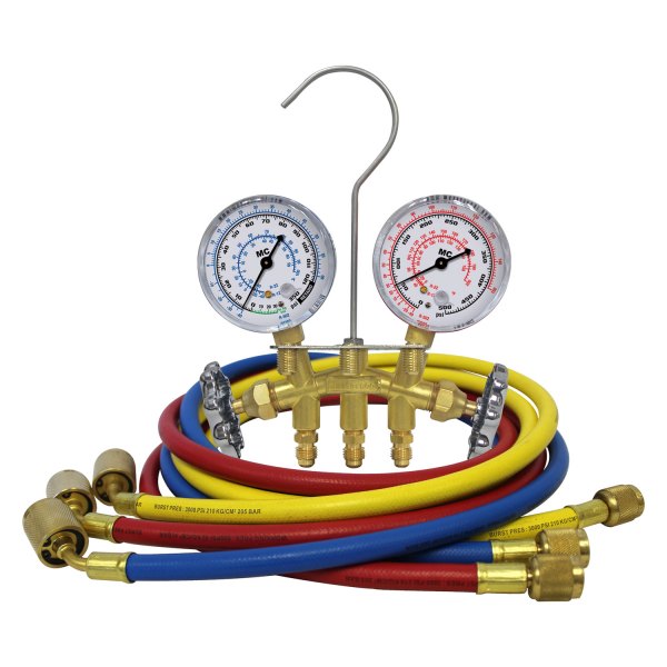 Mastercool® - Brass R-12, R-22, R-502 2-Way Manifold Gauge Set with 60" Standard Hoses and Automatic Shut-Off Valves