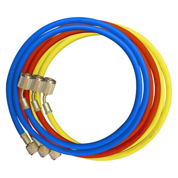 Mastercool® - 72" Yellow Standard A/C Charging Hose with Automatic Shut-Off Valve Fittings