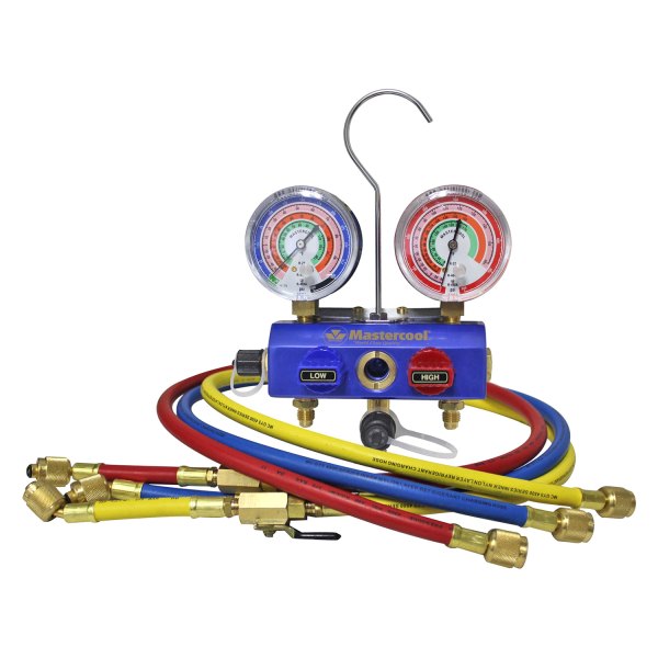 Mastercool® - R-410A, R-22, R-404A 2-Way Manifold Gauge Set with 72" Ball Valve Hoses and Manual Shut-Off Valves