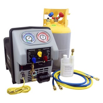 Mastercool® - 69300 Series R-134a, R-22, R-410a "Refer Units" Twin Turbo Refrigerant Recovery System with Oil Separation Module, Filter Dryer and Sight Glass