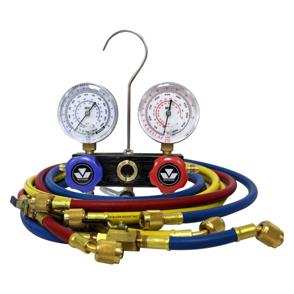 Mastercool® - Aluminum R-12, R-22, R-502 2-Way Manifold Gauge Set with 72" Nylon Barrier Hoses with Manual Ball Valves