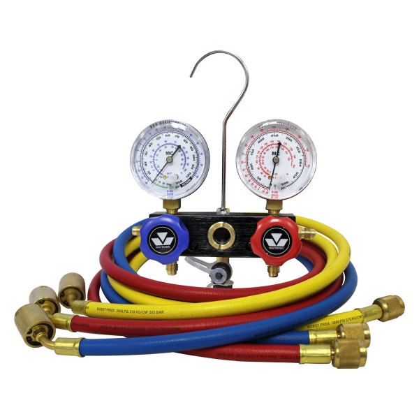 Mastercool® - Aluminum R-12, R-22, R-502 2-Way Manifold Gauge Set with 36" Standard Hoses with Automatic Shut-Off Valves