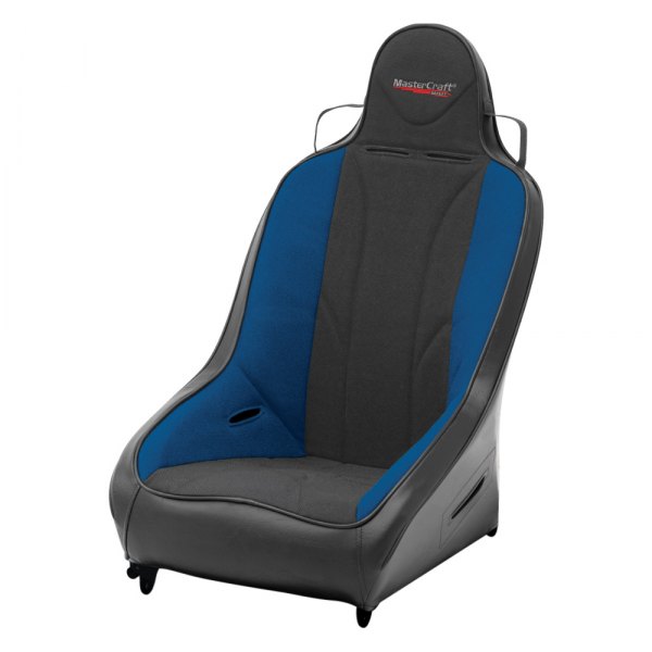 MasterCraft Safety® - Pro4™ Premium Suspension Race Seat, Black with Black Fabric Center and Blue Side Panels, Black Band
