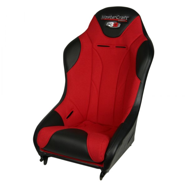 MasterCraft Safety® - 3G-4™ Premium Suspension Race Seat, Black with Red Fabric Center and Red Side Panels, Black Band
