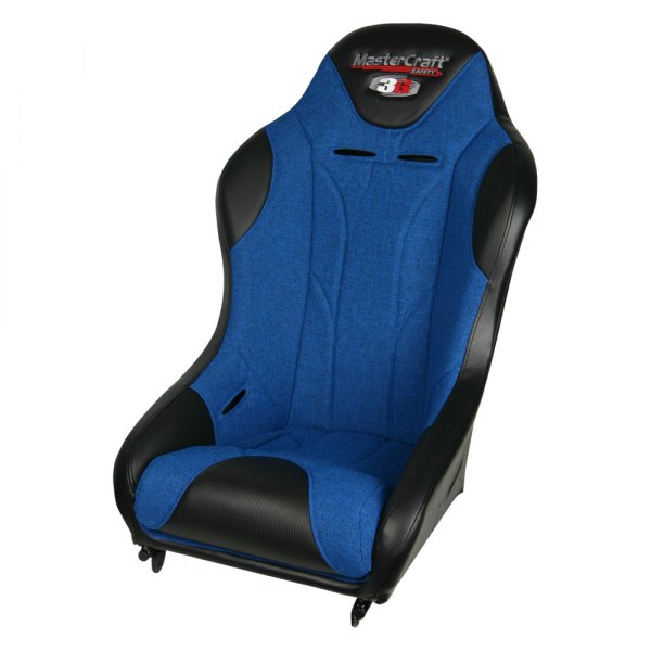 MasterCraft Safety® - 3G-4™ Premium Suspension Race Seat, Black with Blue Fabric Center and BlueSide Panels, Black Band