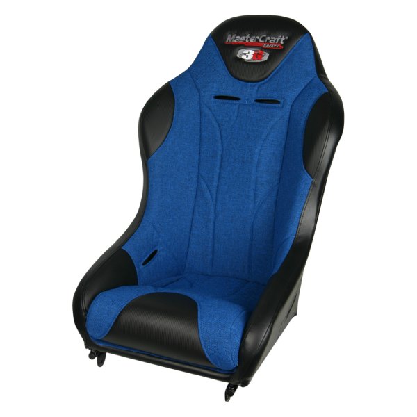 MasterCraft Safety® - 3G-4™ Premium Suspension Race Seat, Black with Blue Fabric Center and Blue Side Panels, Black Band