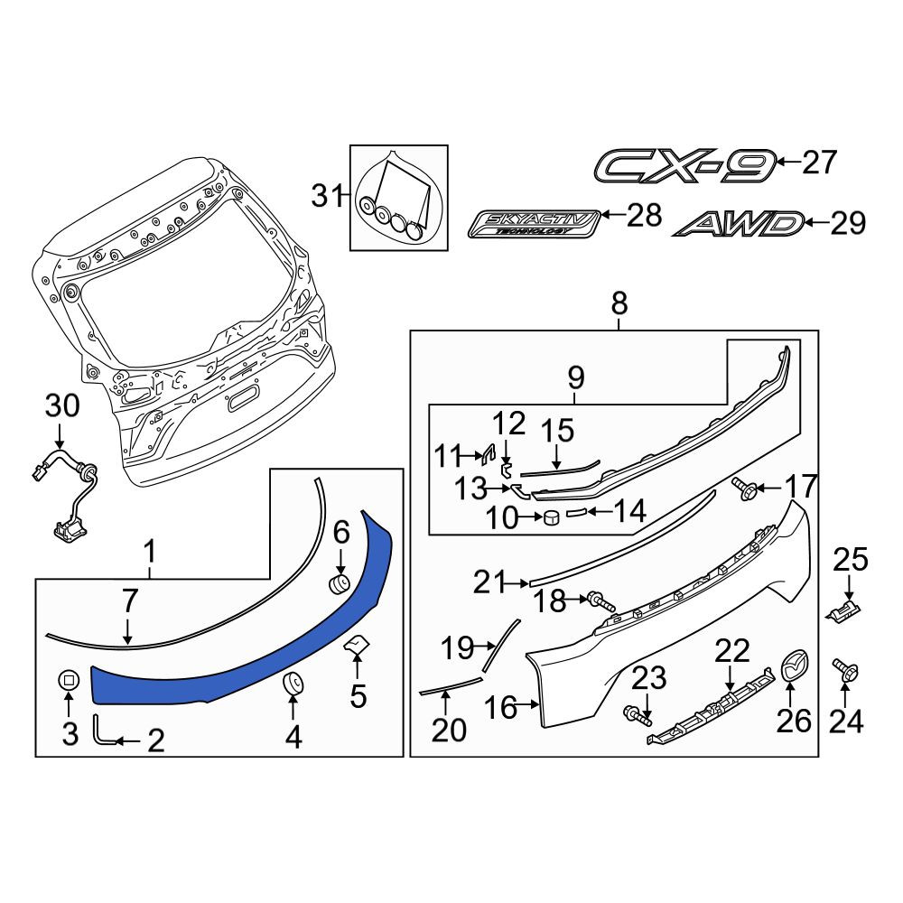 Mazda OE TK4850810C64 - Rear Upper Liftgate Finish Panel