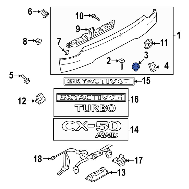 Mazda OE TK78510B6 - Liftgate Finish Panel Clip