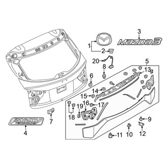 Mazda OE - Lift Gate - Exterior Trim (Japan Built), (i Grand Touring / I Sport / I Touring / S Grand Touring / S Touring Hatchback)