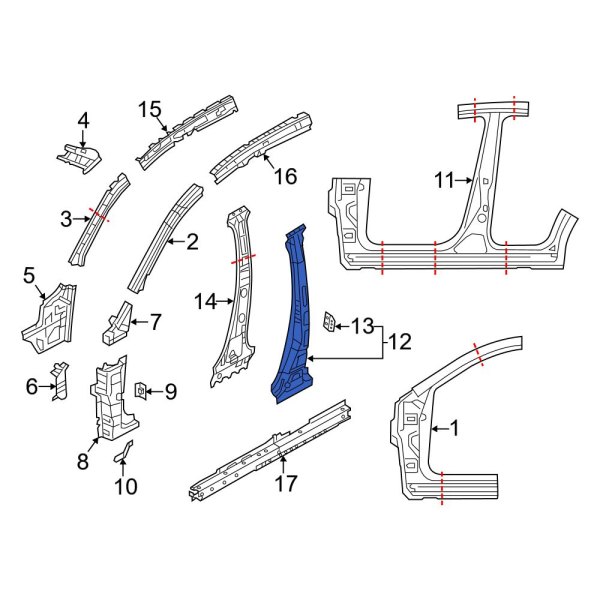 Mazda OE KD5371360A Left Body BPillar Reinforcement