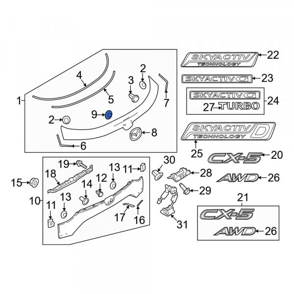 Mazda OE TK8051W24 - Hatch Emblem Clip