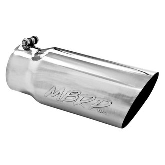 MBRP® - 304 SS Round Angle Cut Clamp-On Single-Wall Polished Exhaust Tip (4" Inlet, 5" Outlet, 12" Length)