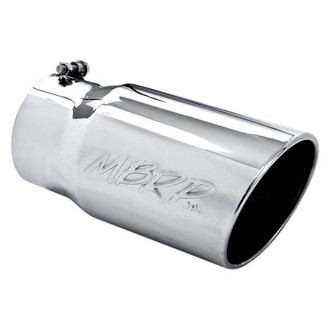 MBRP® - 304 SS Round Rolled Edge Angle Cut Clamp-On Single-Wall Mirror Polished Exhaust Tip (5" Inlet, 6" Outlet, 12" Length)