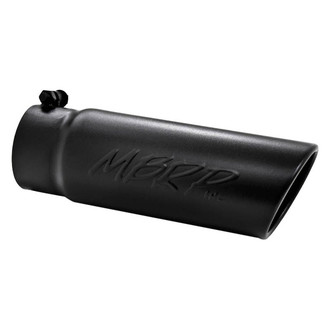 MBRP® - Stainless Steel Round Rolled Edge Angle Cut Clamp-On Black Exhaust Tip (3.5" Inlet, 4" Outlet, 10" Length)