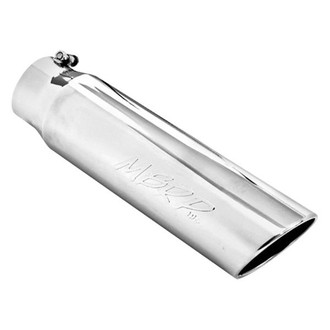 MBRP® - 304 SS Round Rolled Edge Angle Cut Clamp-On Mirror Polished Exhaust Tip (4" Inlet, 5" Outlet, 18" Length)