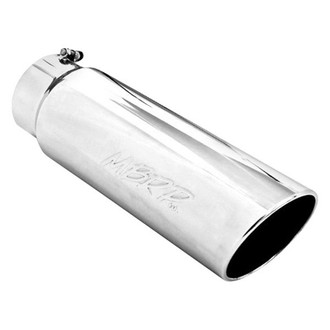 MBRP® - 304 SS Round Rolled Edge Angle Cut Clamp-On Mirror Polished Exhaust Tip (5" Inlet, 6" Outlet, 18" Length)