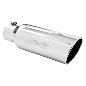 MBRP® - 304 SS Round Rolled Edge Angle Cut Clamp-On Polished Exhaust Tip (4" Inlet, 6" Outlet, 18" Length)