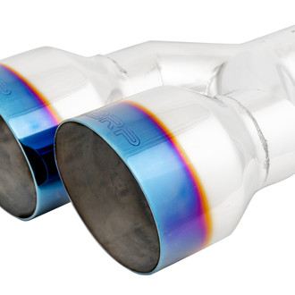 MBRP® - Pro Series™ 304 SS Passenger Side Round Angle Cut Clamp-On Dual Burnt Exhaust Tip (2.5" Inlet, 4" Outlet, 9.55" Length)