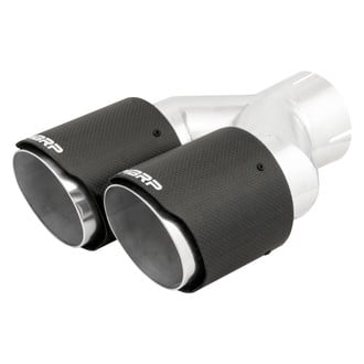 MBRP® - 304 SS Passenger Side Staggered Round Dual Carbon Fiber Exhaust Tip (3" Inlet, 4" Outlet, Left 9.87"/ Right 9.37" Length)
