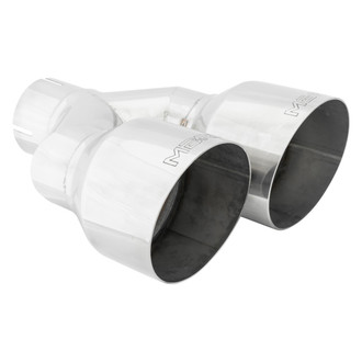 MBRP® - 304 SS Driver Side Staggered Round Dual Polished Exhaust Tip (3" Inlet, 4" Outlet, Left 9.37"/ Right 9.87" Length)