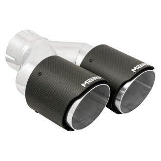 MBRP® - 304 SS Driver Side Staggered Round Dual Carbon Fiber Exhaust Tip (3" Inlet, 4" Outlet, Left 9.37"/ Right 9.87" Length)
