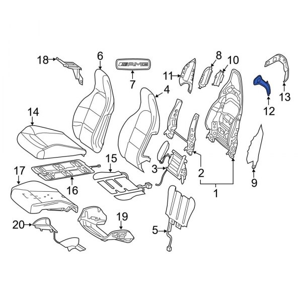 MercedesBenz OE 2059100705 Front Right Inner Headrest Cover