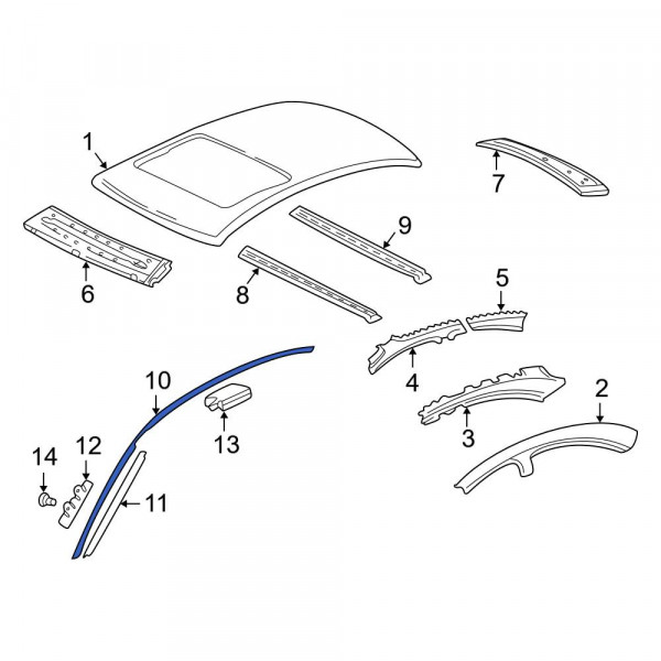 MercedesBenz OE 20369086627167 Right Roof Drip Molding