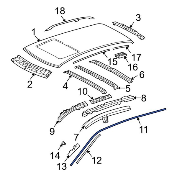 Mercedes-Benz OE 20369090629074 - Right Roof Drip Molding