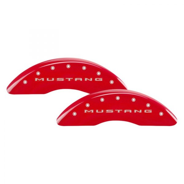 MGP® - Gloss Red Front Caliper Covers with Front Mustang and Rear Bar and Pony Engraving (Full Kit, 4 pcs)